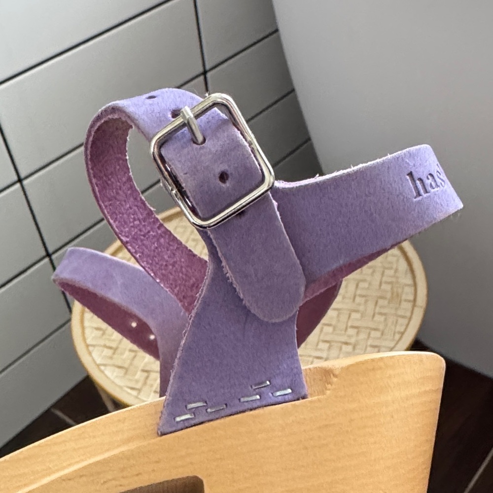 Swedish Hasbeens Purple Peep-Toe Mules - Picture 7 of 7